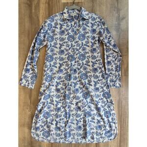 Mille Resort Travel ROMY dress Blue Floral Indian Cotton Batik Tunic Kaftan Xxs